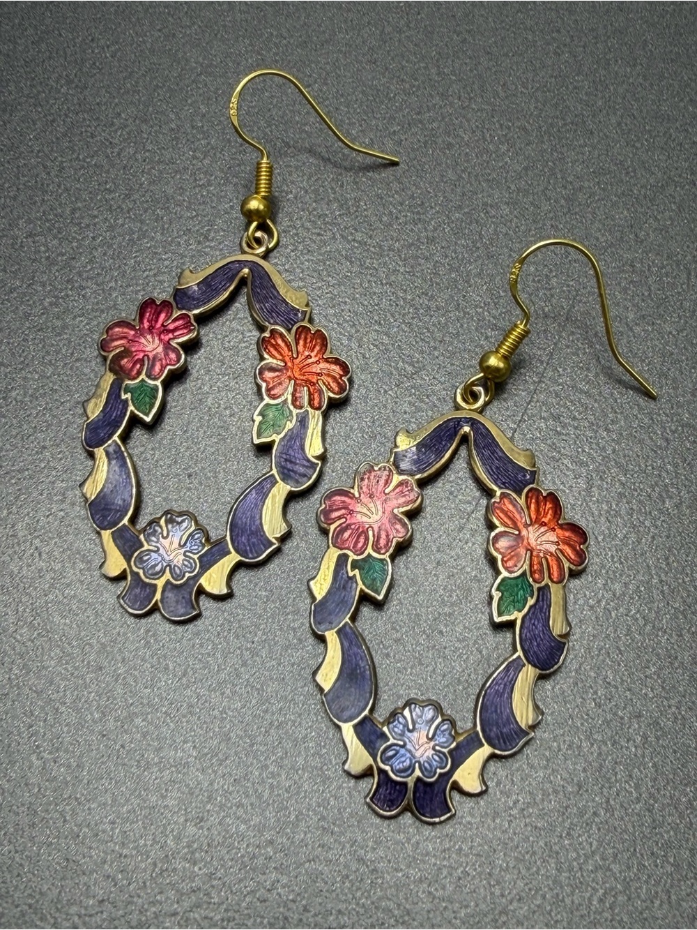 Floral Cloisonné  Drop Earrings in Purple and Pink #cl06